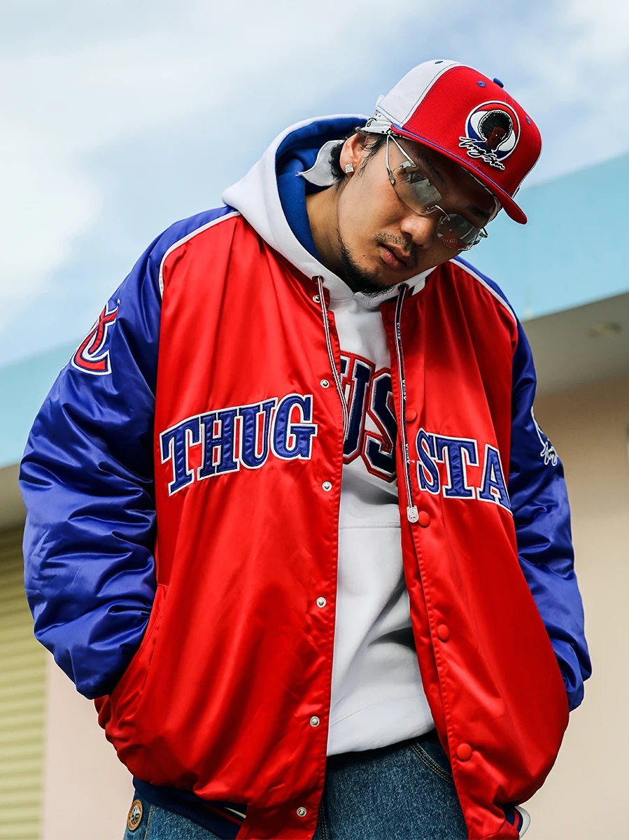 ACUSA HipHop Cotton Padded Baseball Jacket Loose Fit Windproof Embroidered Shoulder Insert Outerwear for Men Autumn Fashion