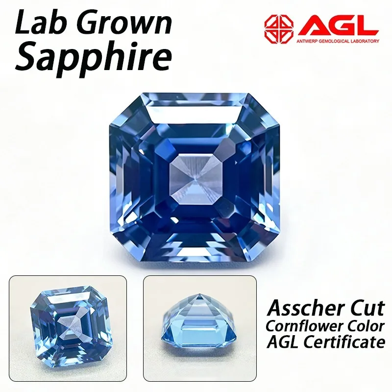

Lab Grown Sapphire Asscher Cut Cornflower Color VVS1 for DIY Advanced Jewelry Making Inlay Ring Necklace Selectable Certificate