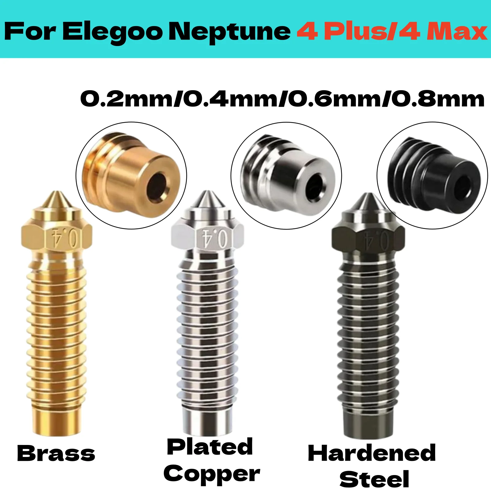 

1/2/3 шт. сопел для Elegoo Neptune 4 Plus/4 Max, износостойкие сопла для 3D-принтеров 0,4 мм/0,6 мм/0,8 мм, разные размеры, с инструментами для самостоятельной сборки