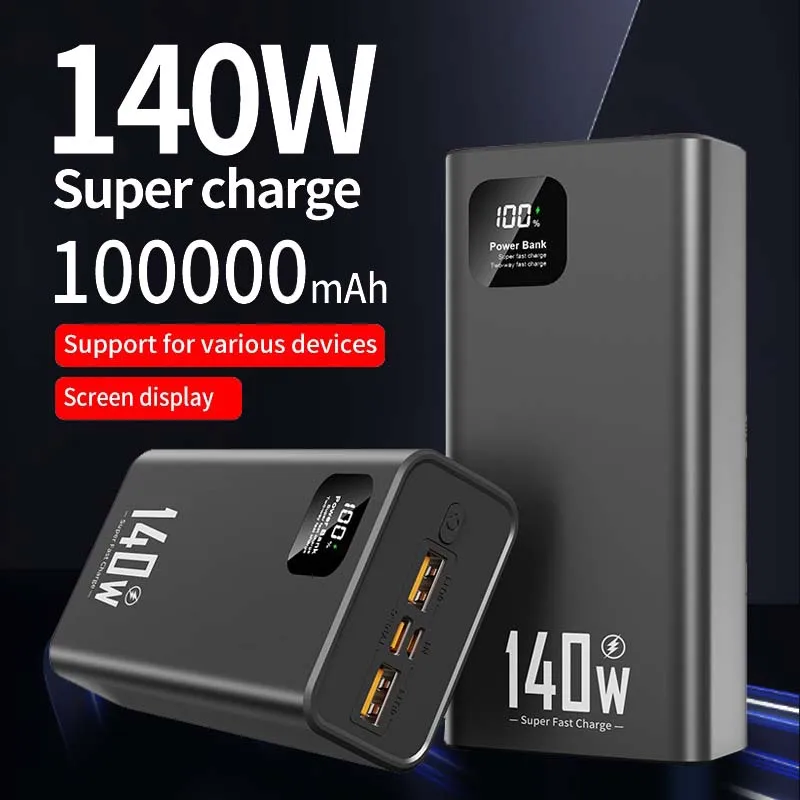 

100000mAh High Capacity Power Bank 140W PD 22.5W Super Fast Charging Portable Battery Charger for iPhone Samsung Xiaomi