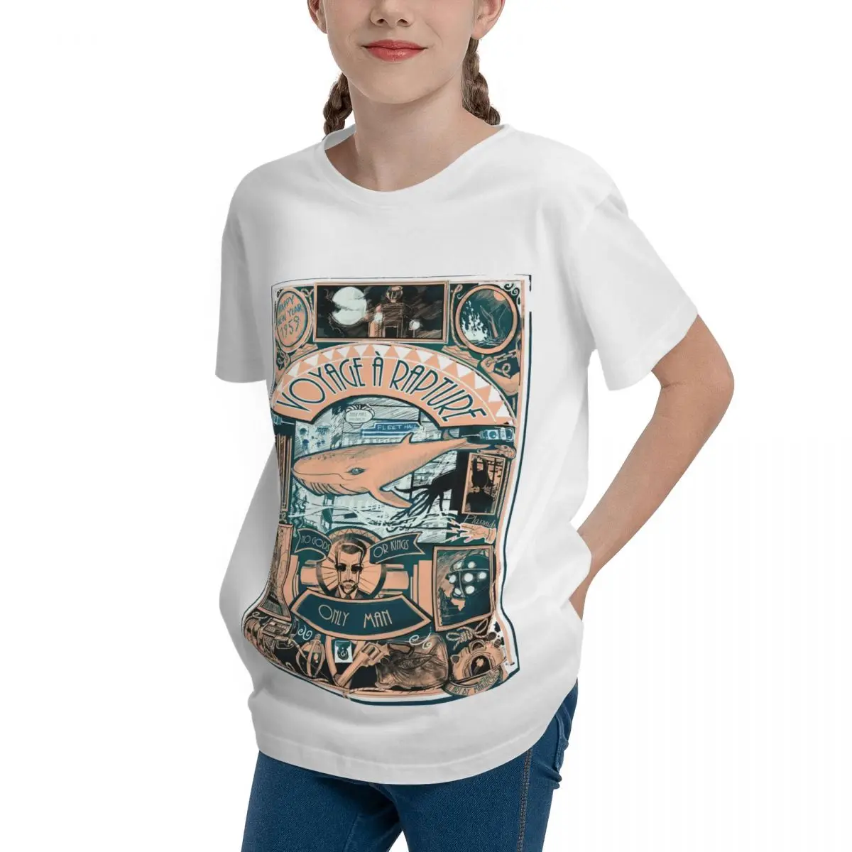 BIOSHOCK-Camiseta clásica de manga corta para adolescentes, camisa básica de cuello redondo, estilo clásico JULES VERNE, gran oferta, Vintage