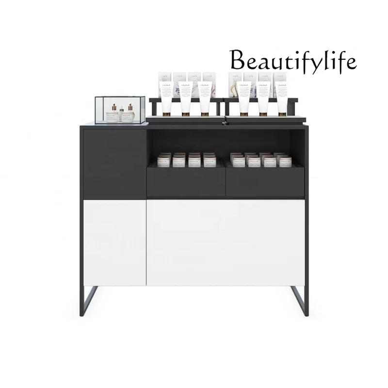 H45 French StyleFrench Style Custom.Skincare Shop Drawer Design Wood Black Gloss Mirror Retail Table Top Counter Display Rack Fo