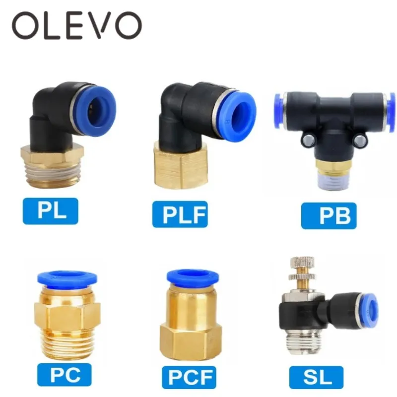 Pneumatic Air Connector Fitting PC PCF/PL/PLF 4mm 6mm 8mm Thread 1/8 1/4 3/8 1/2 Hose Fittings Pipe Quick Connectors