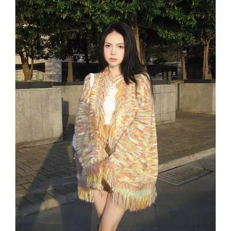 Women New Autumn and Winter Knitted Cardigan Sweater Plus Size Retro Lazy Wind High Sense Shawl Coat Tide in 2023 V-neck