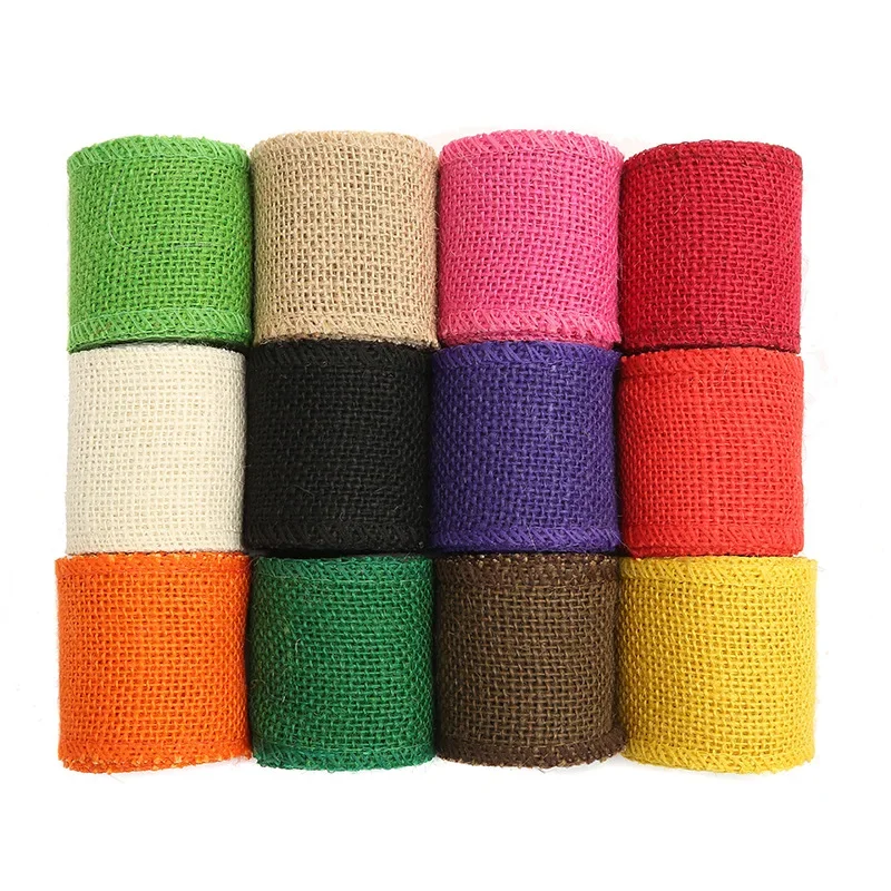 

2M/Roll 60mm Width Colorful Natural Jute Burlap Multi-Purpose Craft Ribbon DIY Christmas Decoration Gardening Wrapping Package