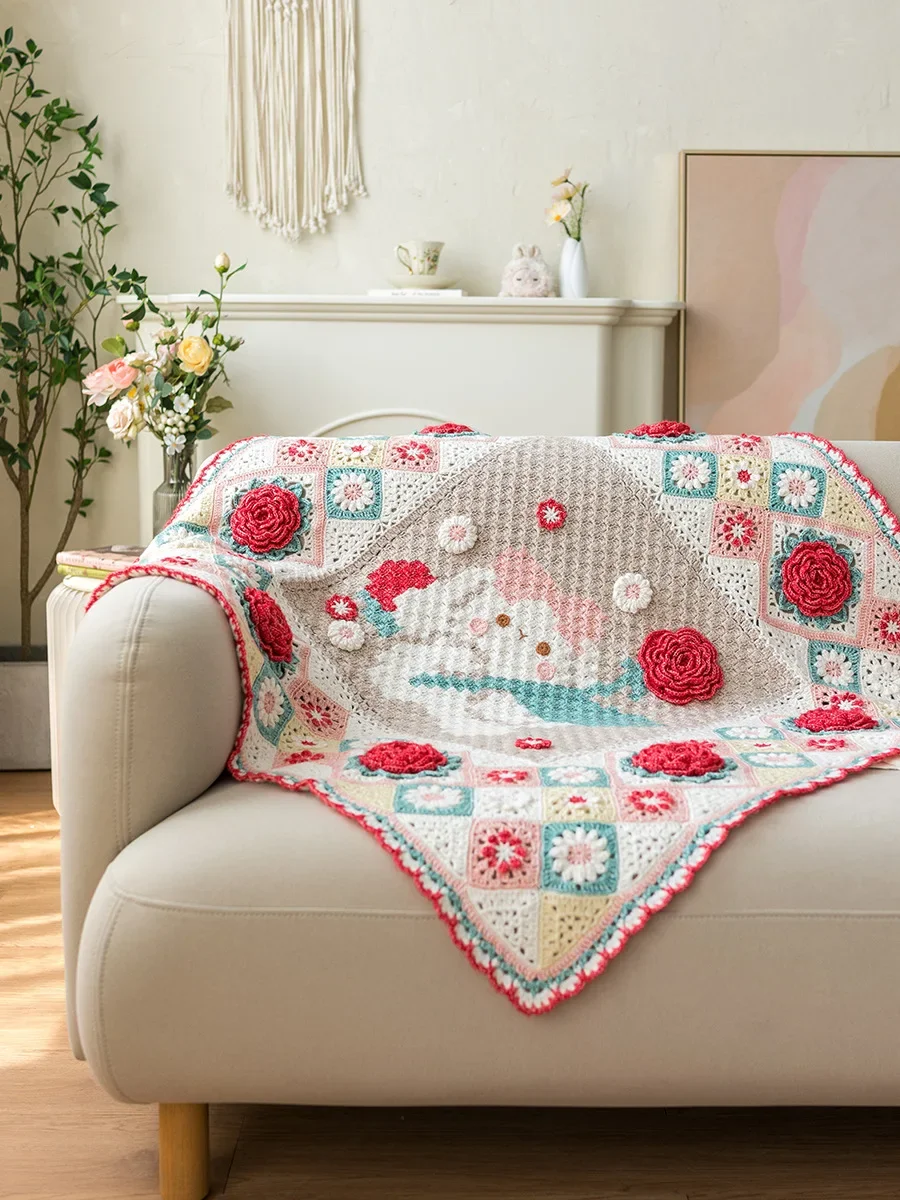 Susan's Family DIY Crochet Flowers Kit HUATIAN Bunny Blanket Pillow-case Materials Package Crochet Blanket Kit