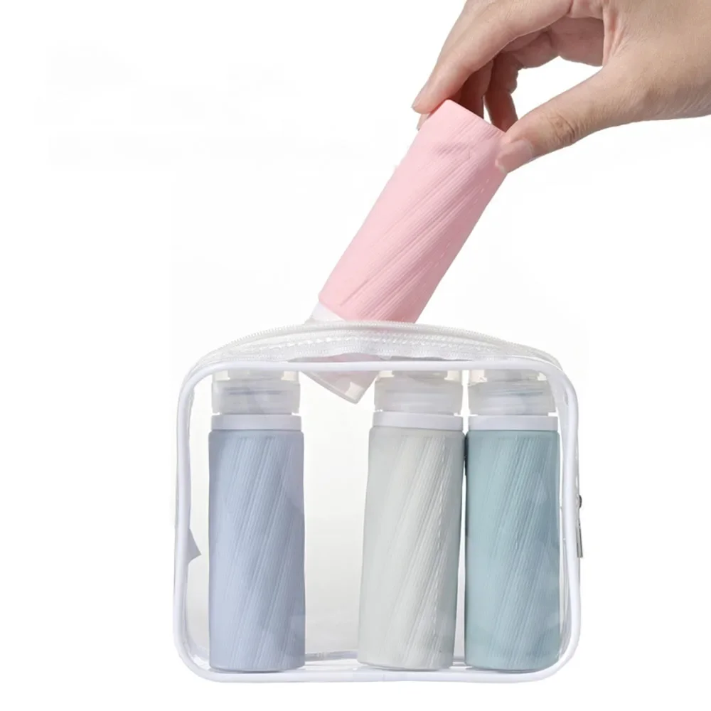 

4pcs/set Empty Refillable Bottle For Travel Portable Shampoo Container Lotion Dispenser 90ml Silicone Leakproof Travel Bottles