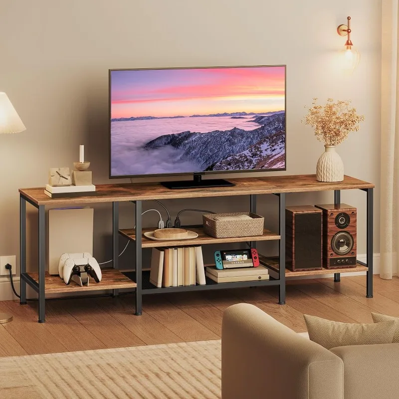 

TV Console Table with Open Storage Shelves Cabinet, Industrial Media Entertainment Center for Living Room Bedroom,