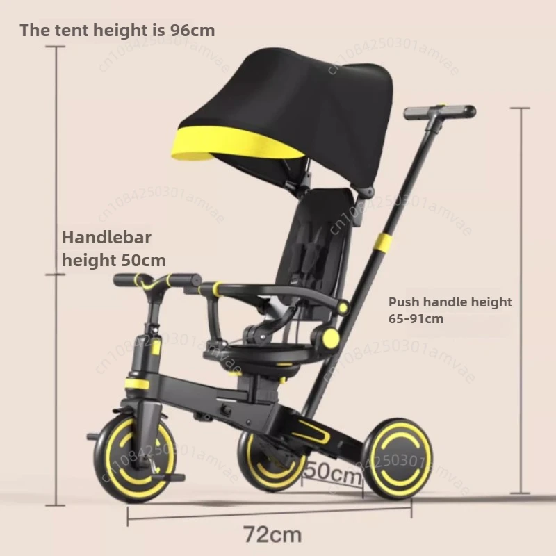 Lightweight Three-wheel Baby Stroller Adjustable Push Bar Foldable Three-wheel Baby Stroller Multi-functional Children's Bicycle