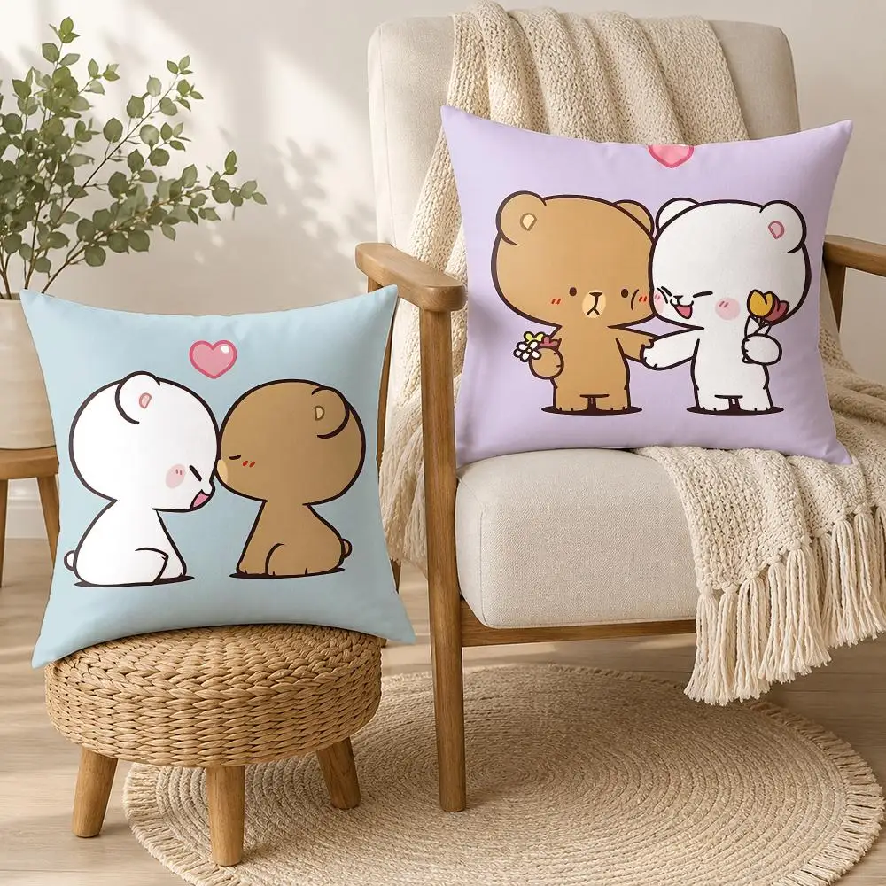 M-MilkMochaBear Cute Lover Cushion Cover Square Decorative Throw Pillow 40x40cm For Sofa Bedroom Living Room Home Decor