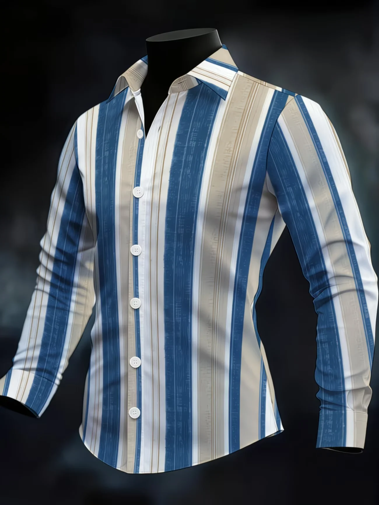 

New men's casual shirt long sleeved slim fit 3D bird print shirt fashionable casual men's pattern top