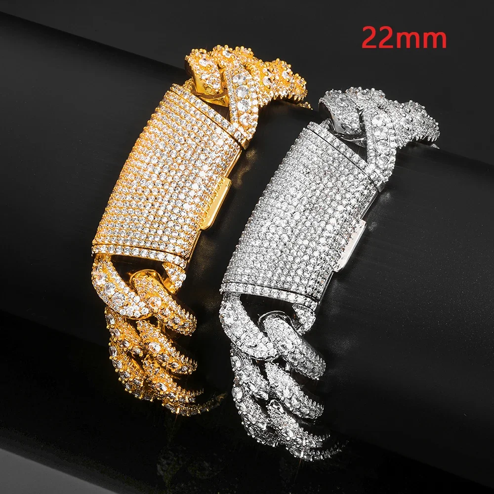 

Full Iced Cubic Zircon Cuban Chain 18k Gold Plated Brass Chunky Heavy Necklace Mens Hip Hop Jewelry