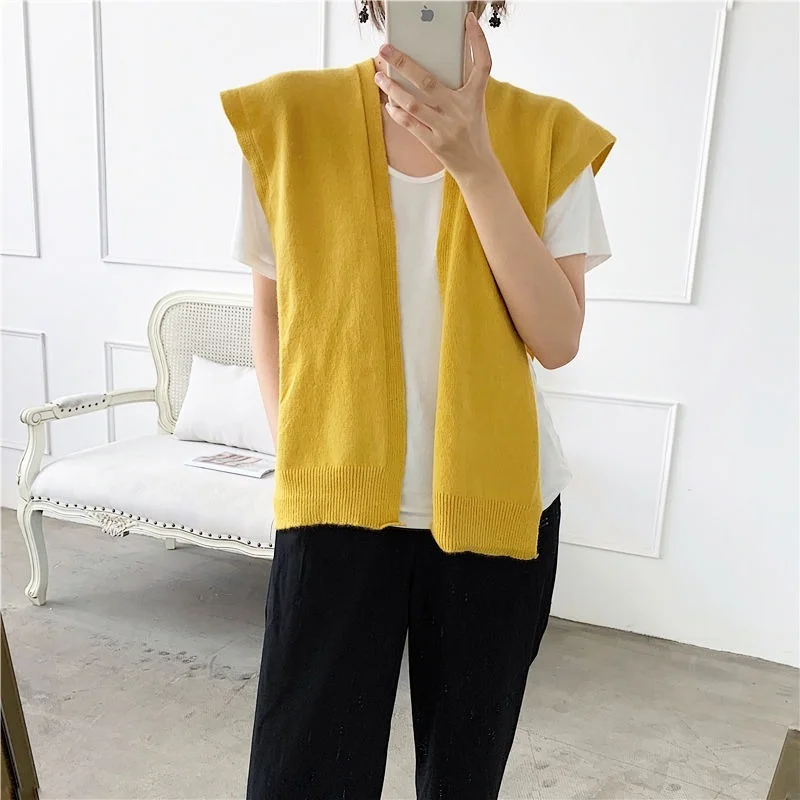 Shrugs Women Sleeveless Knitted Casual Shirts Shoulder Shawl All-match Solid Black Fashion Streetwear Cute Harajuku Chic Elegant