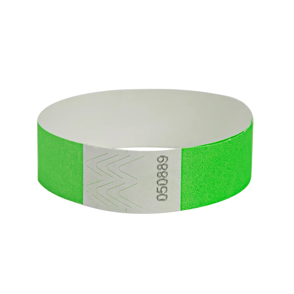 Neon Green Colors Tyvek Wristbands with Series Numbers, ID Wristbands for Parties Events, 3/4 