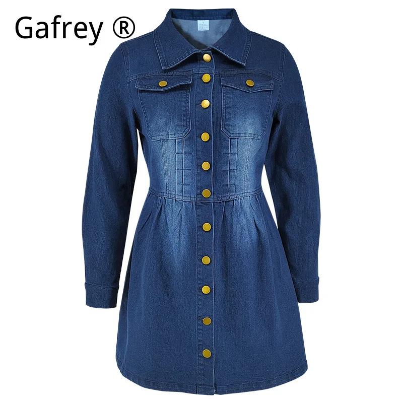 Women New Long Sleeve Denim Dress Slim Waist Tie Back Casual A Line Midi Dress Fashion Streetwear Soft Jean Dress Outfit view 4