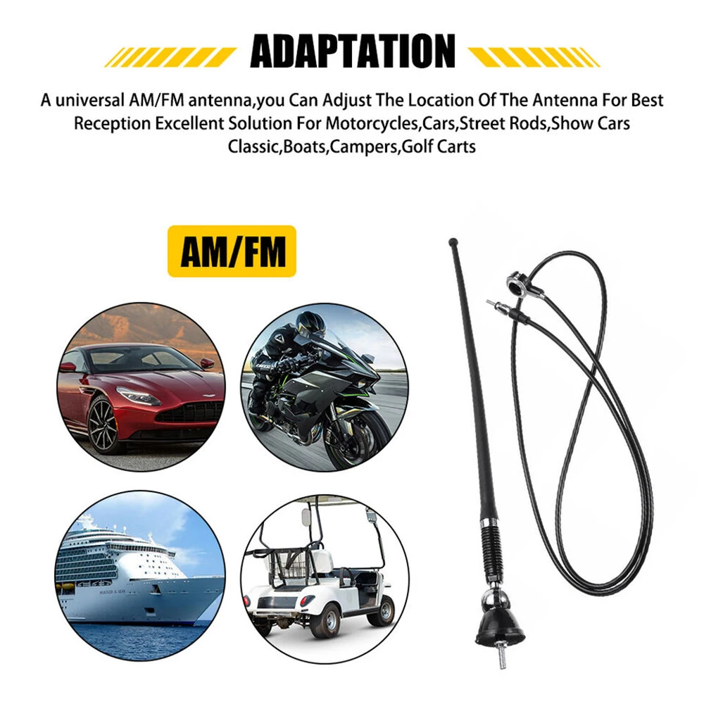 High‑Grade Aluminum Alloy ABS Car Roof Antenna 44cm AM FM VICS Shockproof With 1.3m Cable & Stand view 4