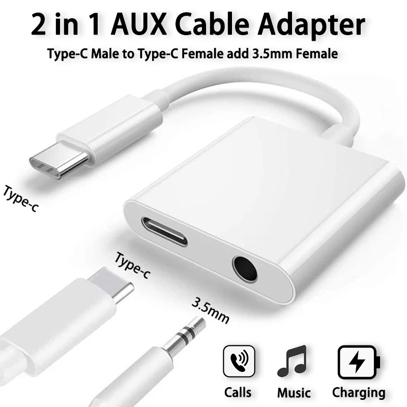 

2 In 1 Splitter AUX Cable Adapter For Samsung Xiaomi Redmi POCO Huawei Connector USB C to Type C 3.5mm Female Jack Audio Line