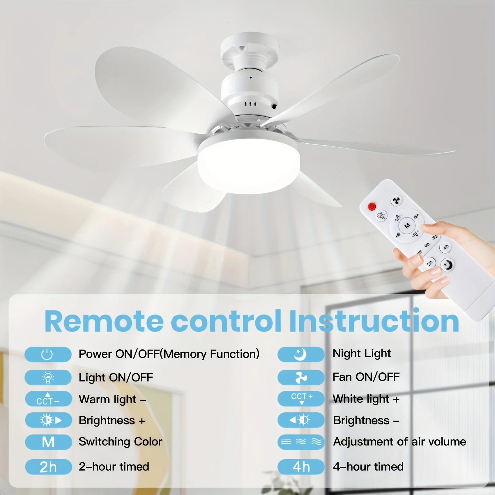 20.5-inch diameter E27 Air Fan Light  40W LED Remote 3 Speed Silent 3 Color Dimmable Tool Free Install Bedroom Kitchen Home