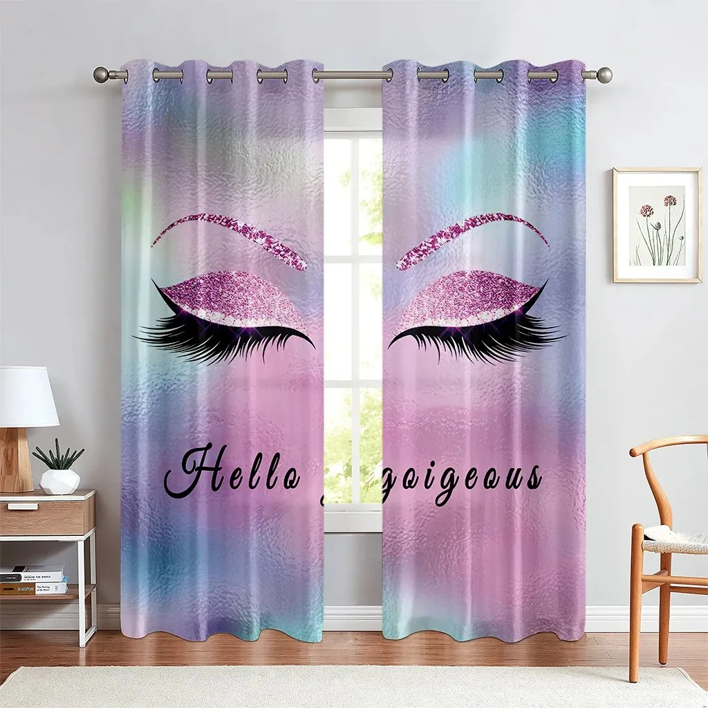 

Window Curtains Cartoon Fantasy Unicorn Eyelashes Glittering Print Custom Curtains Girls Room Living Room Study Decoration 2PCS