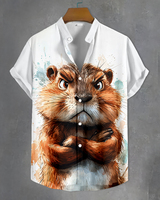 Funny Animal Pattern Men's Shirts Short Sleeve Button Down Lapel Shirts For Summer Oversized Tops Casual Hawaiian Shirt