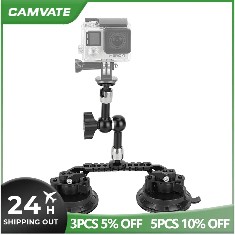 CAMVATE Dual Suction Cup อุปกรณ์ติดกล้องที่มี5.7 "มหัศจรรย์แบบประกบ Arm & NATO Rail สำหรับ Gopro อุปกรณ์เสริม