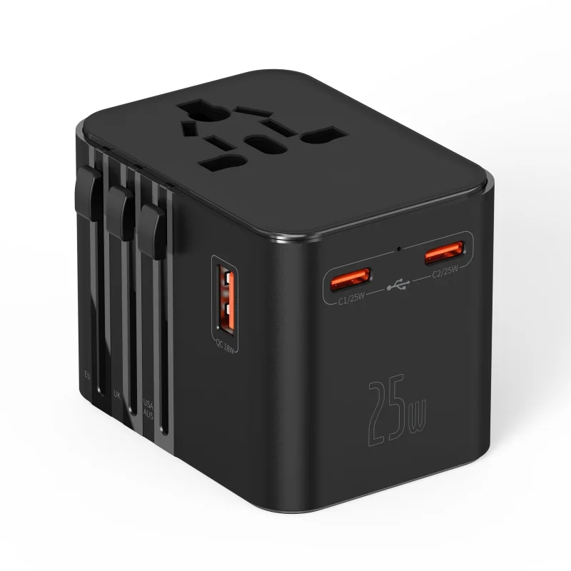 25w Gan Fast Charging Adapter For Fr Au Us Eu And Uk Standard Multi-Country Adapter Mini Portable Globally Travel Adapter Socket