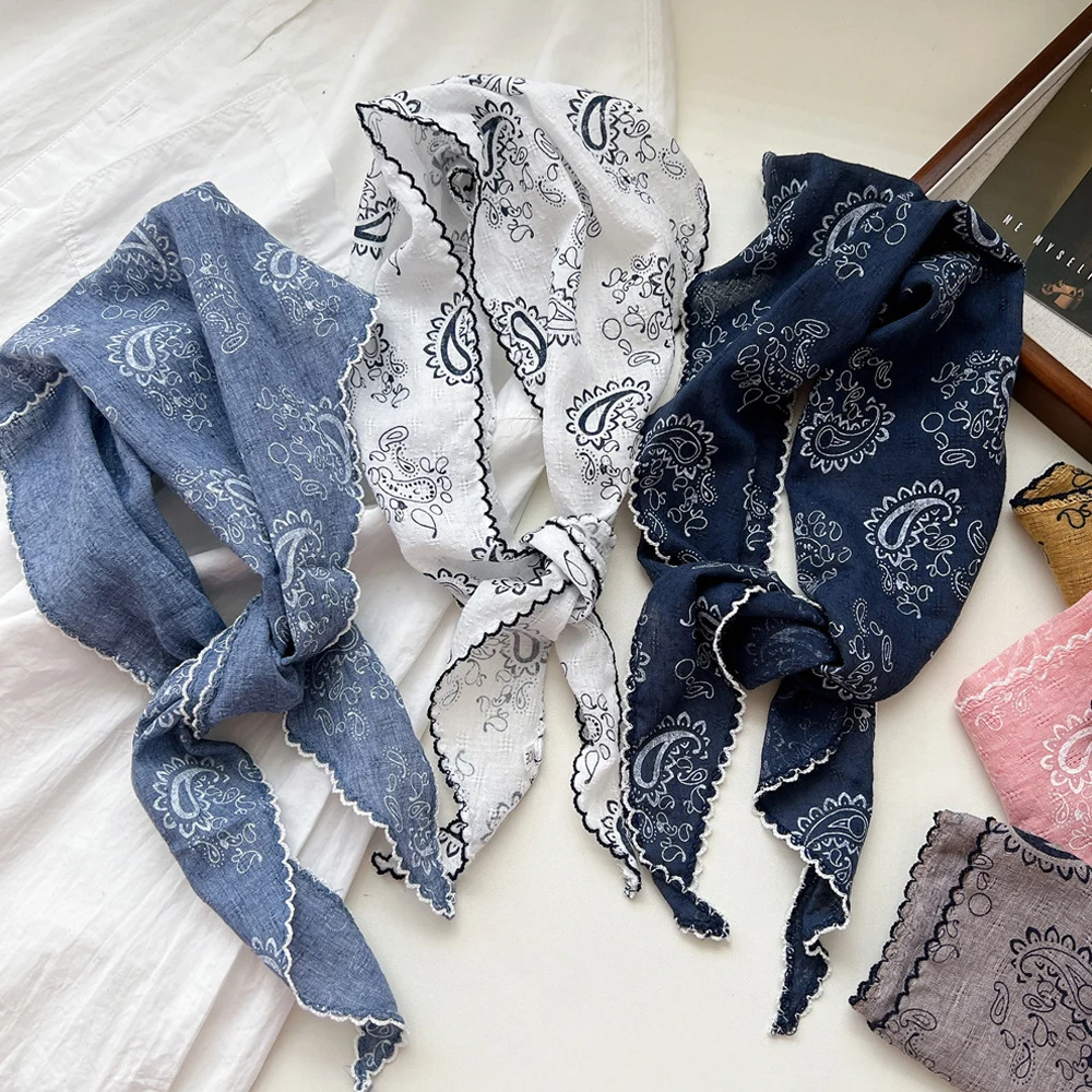 INS Floral Print Neck Scarf Shawl Spring Autumn Triangle Hair Head Wrap Headband DIY Handkerchief Bandanas Hair Ribbon For Women