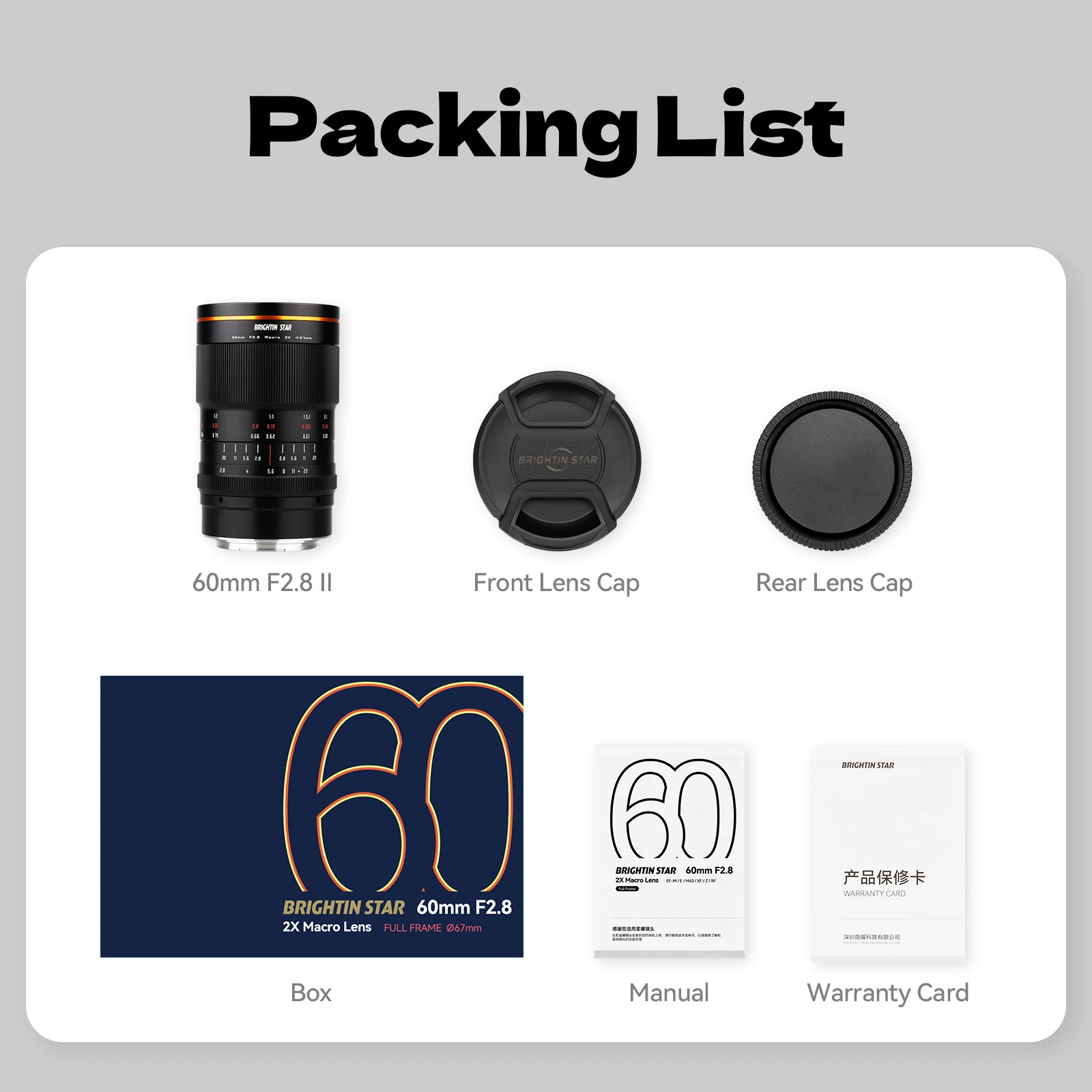 Brightin Star 60 مللي متر F2.8 II إطار كامل ماكرو 2:1 عدسة ماكرو تكبير لسوني E نيكون Z فوجي X كانون EOS M R RF M4/3 كاميرا