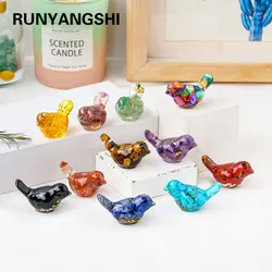 1PC Natural Crystal Bird Statue Reiki Stone Figurine Fengshui Sculpture for Pet Memorial Ornament Home Garden