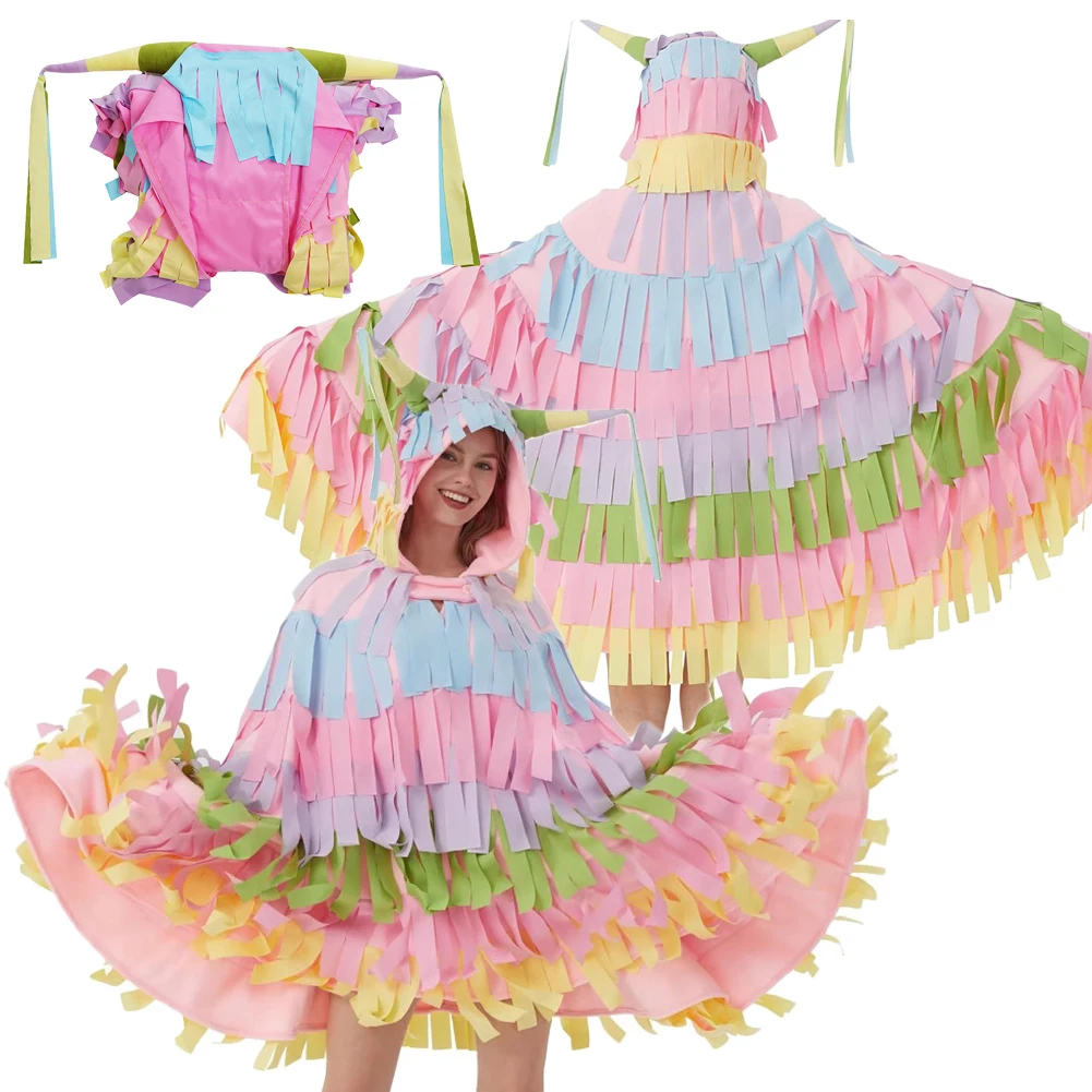 

Mexican Ribbon Festival Cosplay Colorful Cloak Costume Halloween Stage Performance Clothing Adult Women Carnival Party Outfits