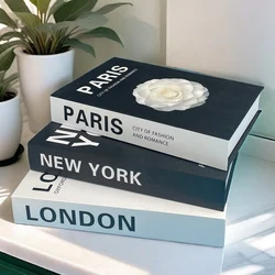 Luxury Fake Book Storage Box Paris London New York Decorative Books Design Coffee Table Living Room Bedroom Home Interior Decor