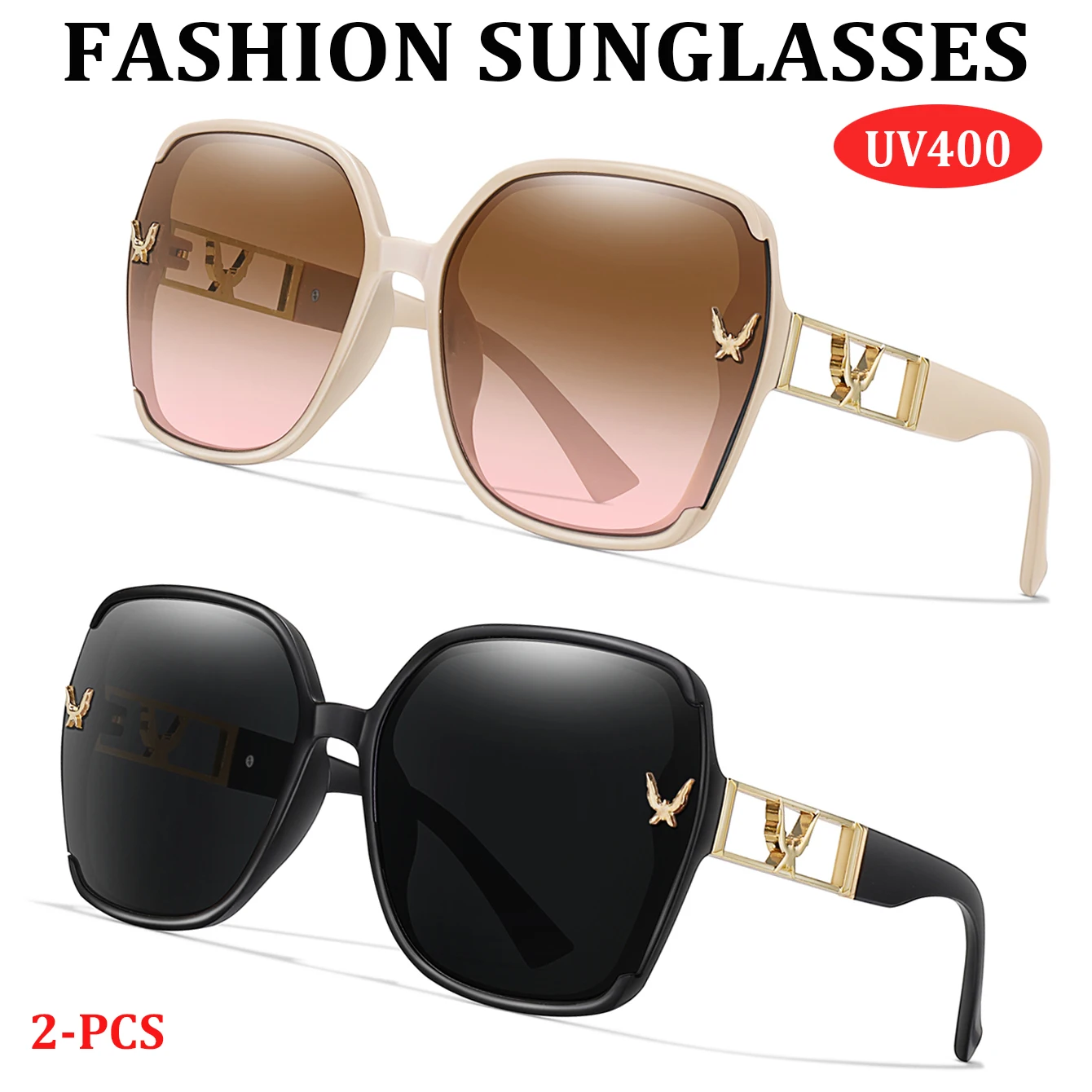 2 Paar modische runde Sonnenbrillen für Herren und Damen, ausgehöhlte Beine, UV400-Brille mit Metallteilen, Einkaufen, Laufen, Wandern