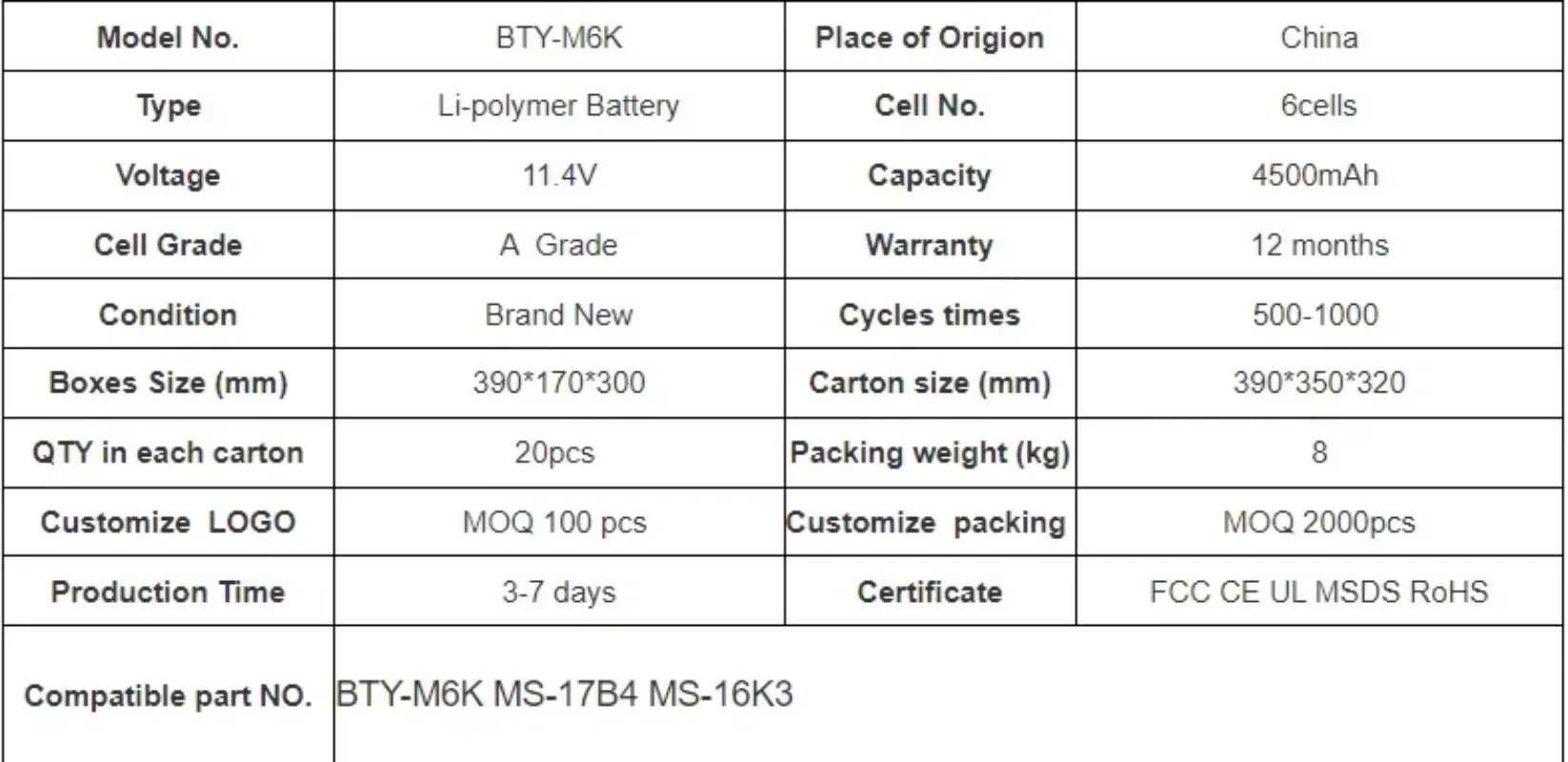 High Quality 11.4V 4600mAh Laptop Batterie BTY-M6K For MSI MS-17B4 MS-16K3 GF63 8RC-040XPL GF75 GS63VR 7RG 8RD Series