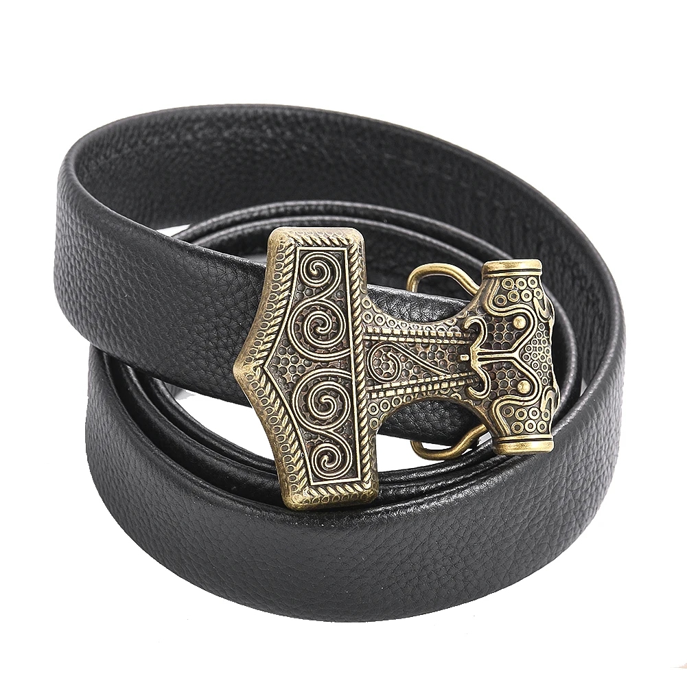 Mitologia Nórdica Retro Odin Hammer Belt Buckle Viking Rune Myth Arma Ocidental Cowboy Jeans Acessório Fastener para Homem 4cm Cintos