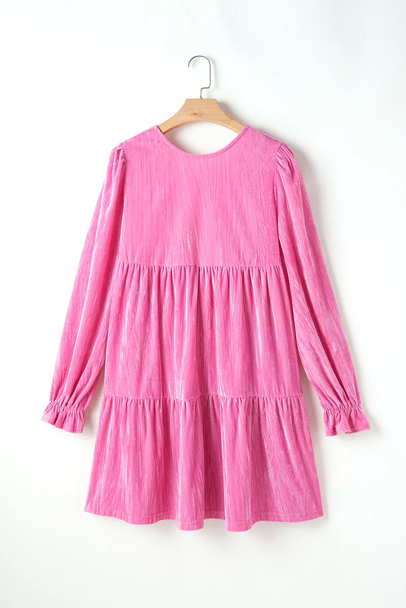 2025 outono e inverno novo arco decoração mini vestido moda cor sólida veludo em camadas vestidos curtos rosa bonito feminino