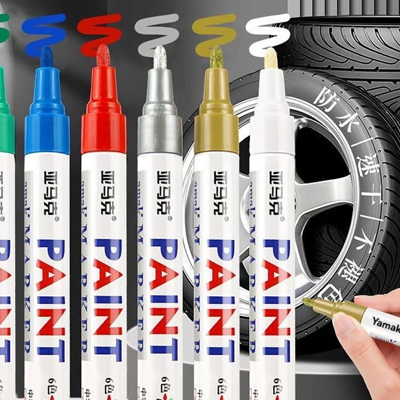 12PCS Matters Metal Paint Pen Waterproof Quick Drying White Oil Marking Pen Steel Industrial Tire Repainting Non Fading Marking