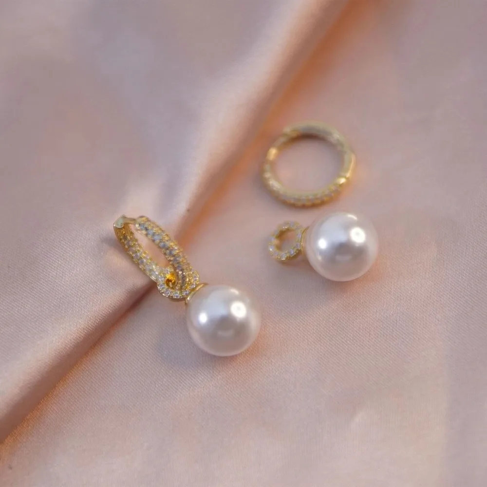 Pearl Drop Earrings New Circular sliver-plated Accessories Temperament Banquet Jewelry Girl