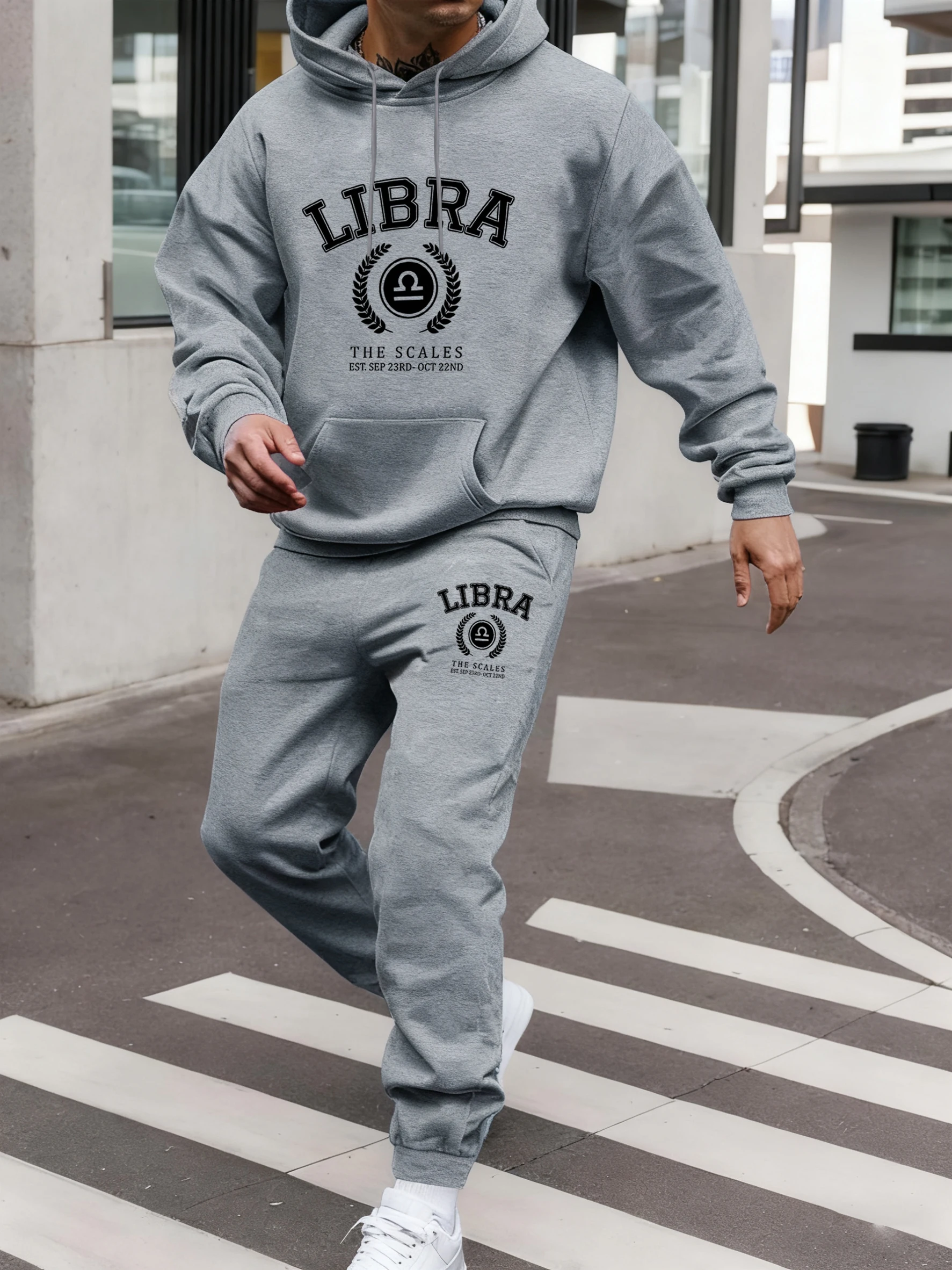 

Libra The Scales Print Man Fashion Casual Hoodies Suit Street Basics Pullover Pocket Jogging Long Pants Fleece Autumn Sweatpants