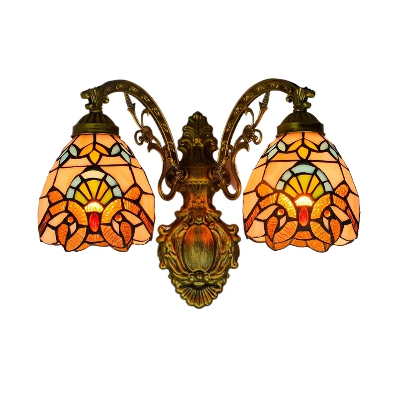 Tiffany Wall Lamp Baroque Wall Sconce Lamp with 6-Inch Vintage Stained Glass Shade for Bedroom Living Room Hallway Balcony