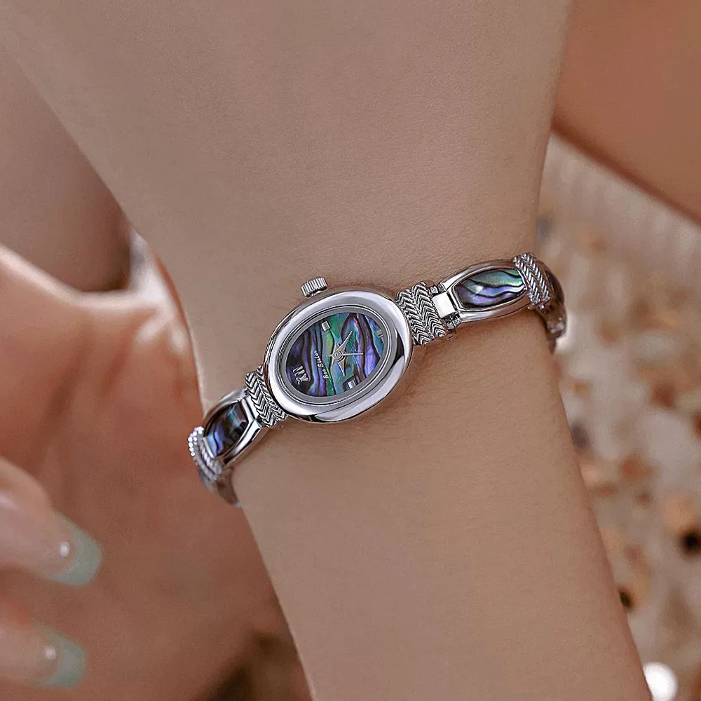 Bee Sister Orologio da donna Nuovo stile Orologio da polso con conchiglia di abalone in oro nero naturale premium Orologio da donna al quarzo vintage di lusso