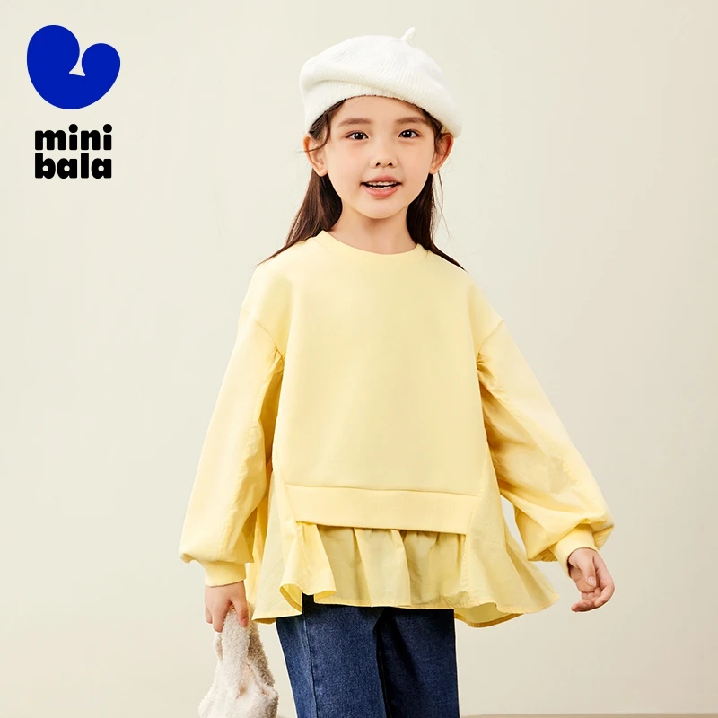 Mini Bala Long Sleeve Sweatshirt Girls 2024 New Autumn Comfortable and Elastic Top