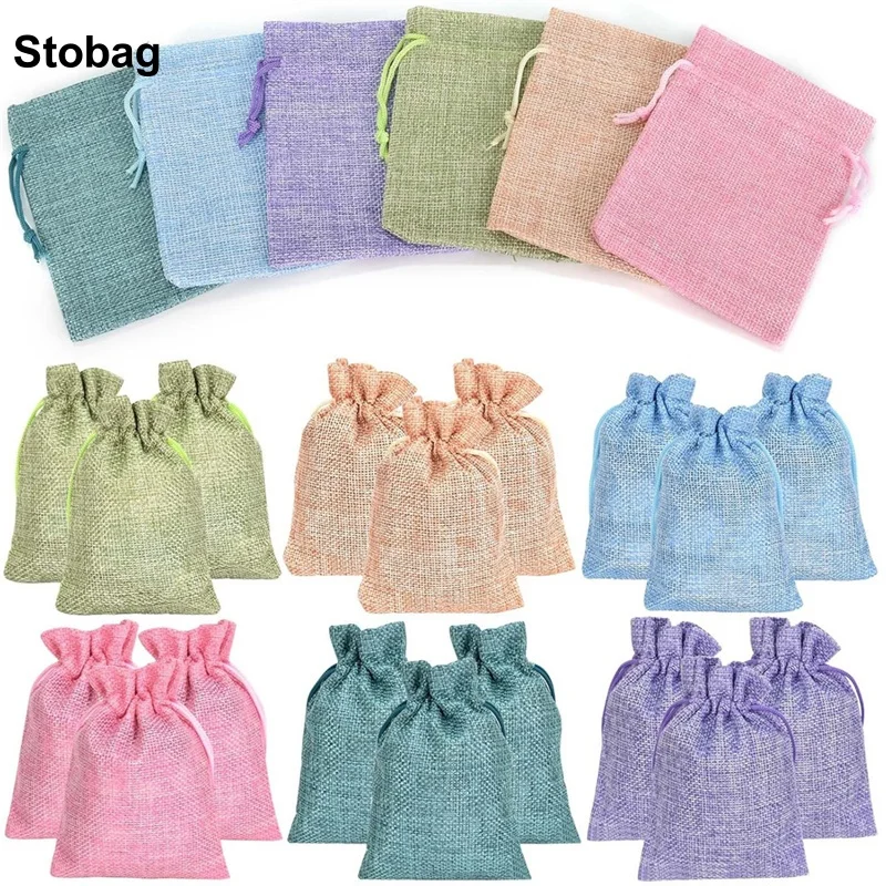 

StoBag 24pcs/Set Color Linen Drawstring Bags Gift Small Jewelry Gift Storage Packaging Portable Bundle Pocket Pouches Party