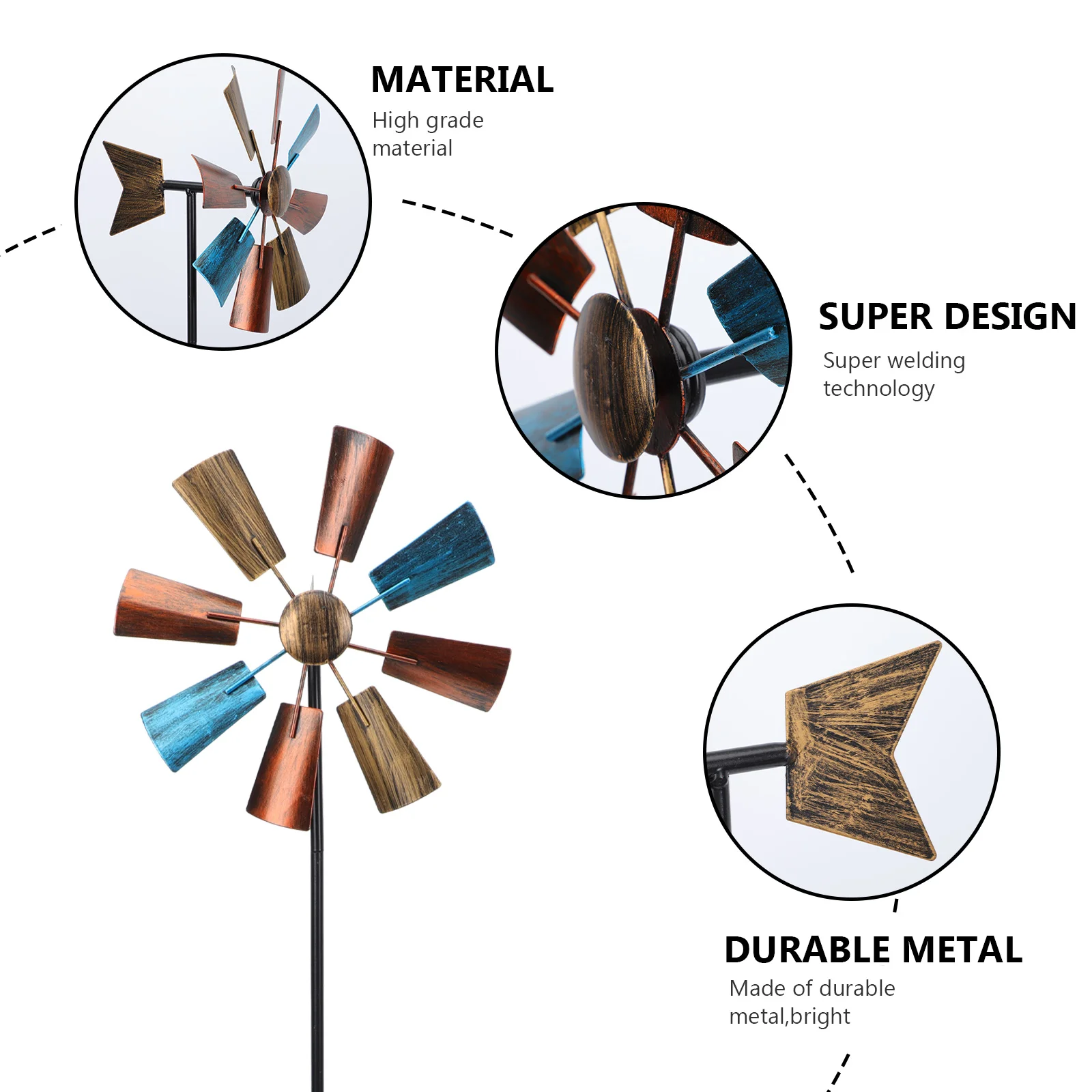 

1pc Iron Windmill High Grade Durable Outdoor Garden Landscape Yard Windmill Decor Adornment Rotatable Simple Balcony Park Scene