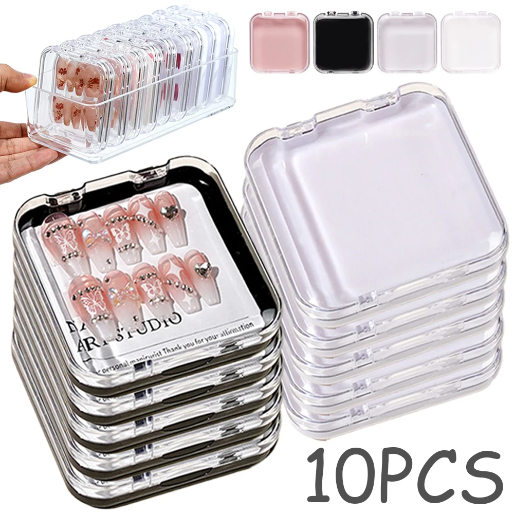

10PCS Portable Nail Storage Acrylic Boxes with Adhesive Sheets Transparent Clear Nail Boxes Jewelry Storage Tool & Accessories