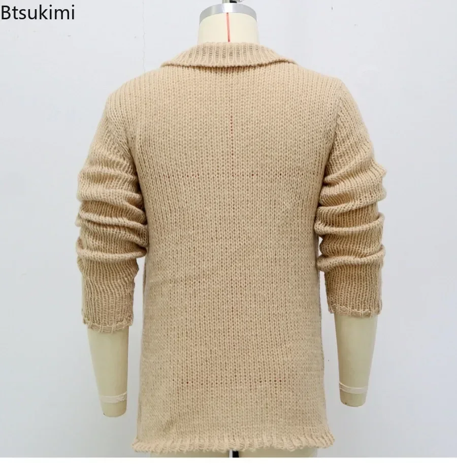 2024 Men\'s Casual Knitted Sweater Cardigan Jacket Autumn Winter Club Party Knitted Coats Male Long Sleeve Lapel Sweater Cardigan