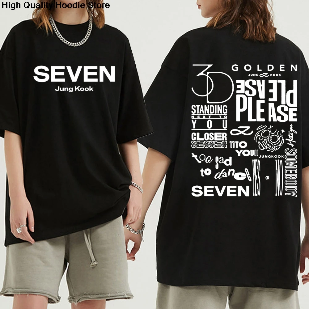 JungKook Seven T Shirt New Fashion Men Harajuku Graphic Letter Print Tshirt Unisex High Quality Casual Cotton Tees Shirts Korea