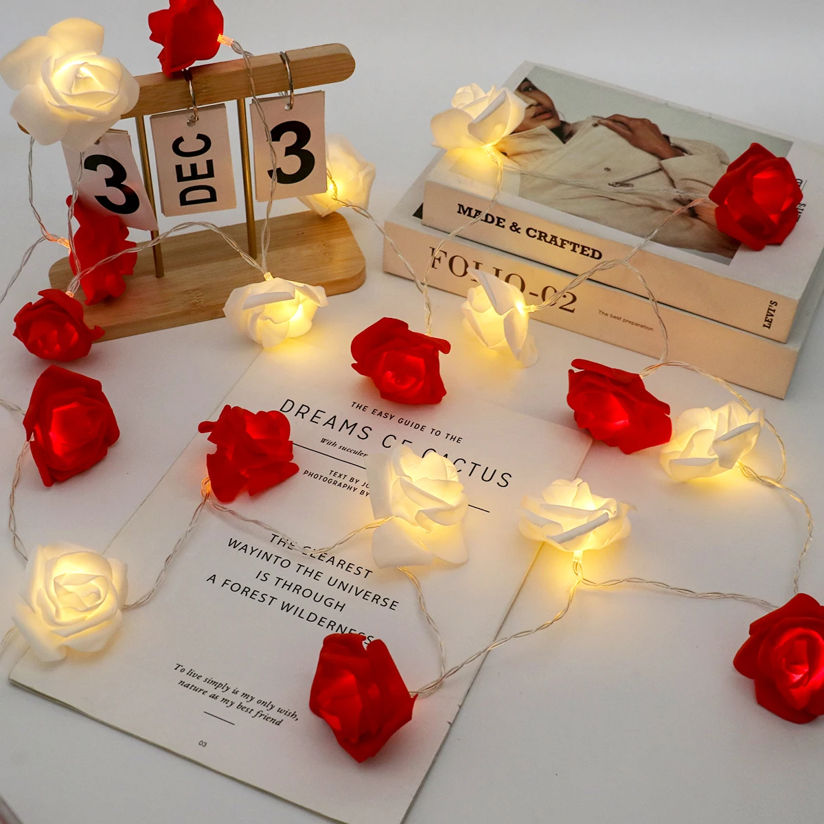 Warm White Led Rose Light String Christmas Festival Wedding Decoration Arrangement Simulation Rose Light Battery Light String