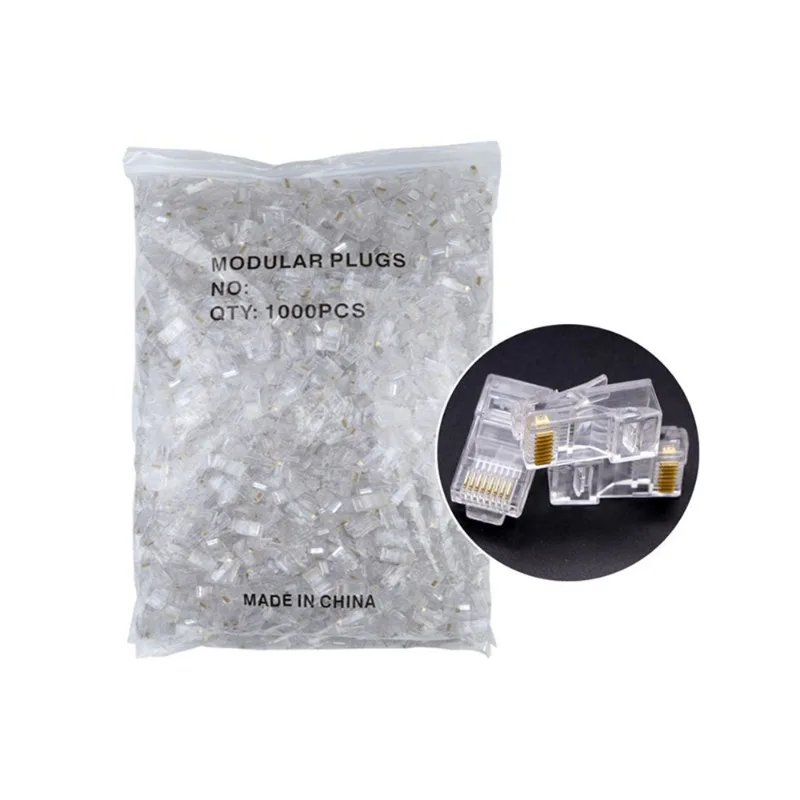 

1000pcs/Lot 8pin RJ45 Internet Ethernet Lan Network Crimp CAT5 CAT6 8p8c Gold Plated Unshielded Modula Plug Connector