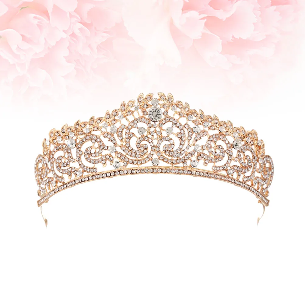 

Gorgeous Baroque Crown Vintage Rhinestone Wedding Headdress Bride Bridesmaid Golden Free Size Chic Design Celebration Party Use