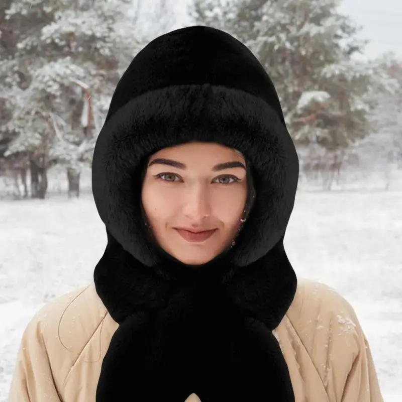 Windproof Hooded Scarf Warm Hat 2 In 1 Windproof Hooded Scarf Sherpa Hood Soft Plush Winter Scarf For Women Cold Weather